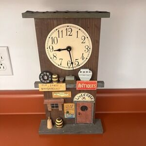 Rustic Wooden Small Town "Antique Store"   3D Store Front Clock Handmade Works
